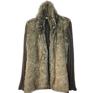 Vintage JOSEPH A Faux Fur Open Front Cardigan Sweater With Tie Size XL